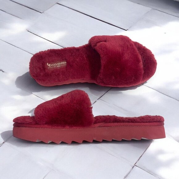 Koolaburra By UGG W Fuzz-Ah Women’s Rhubarb Deep Red Slides Slippers Shoes Sz 8 - Picture 7 of 9